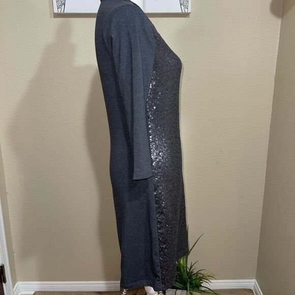Old Navy GRAY SEQUIN SHIFT DRESS 3/4 Sleeve Sheath Silver - Picture 2 of 9